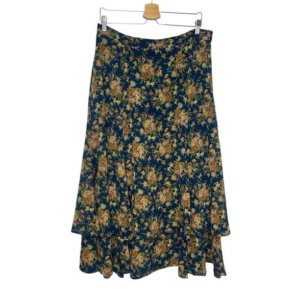 Liz Claiborne Dresses & Skirts - Vtg Liz Claiborne LizSport Blue Floral Maxi Skirt sz 16 Rose Tiered 90s Fairy‎